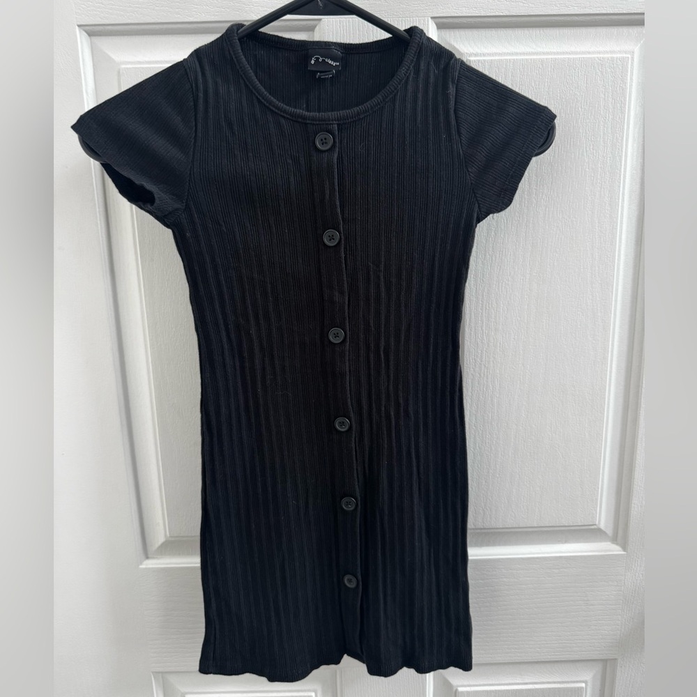 Art Class Black Dress with Button Detail